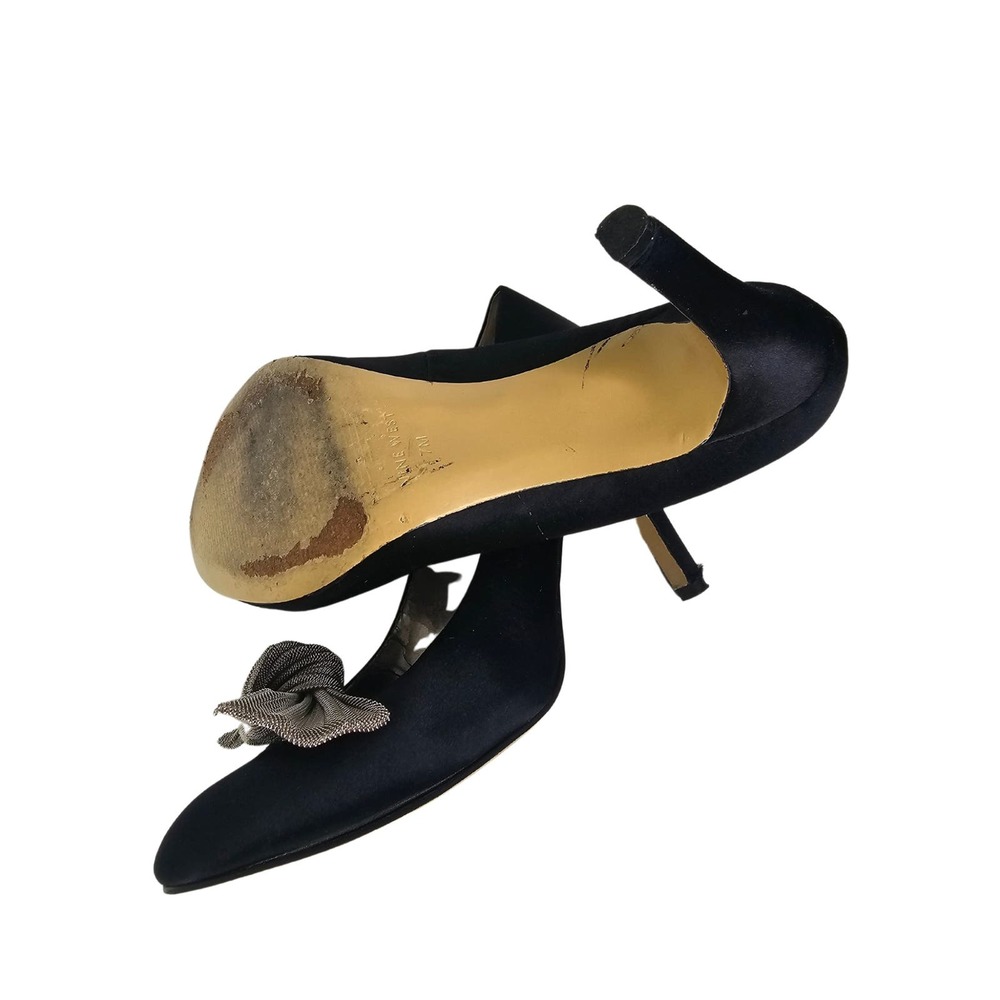 Nine West Metal Bow Black Satin Pumps Size 7